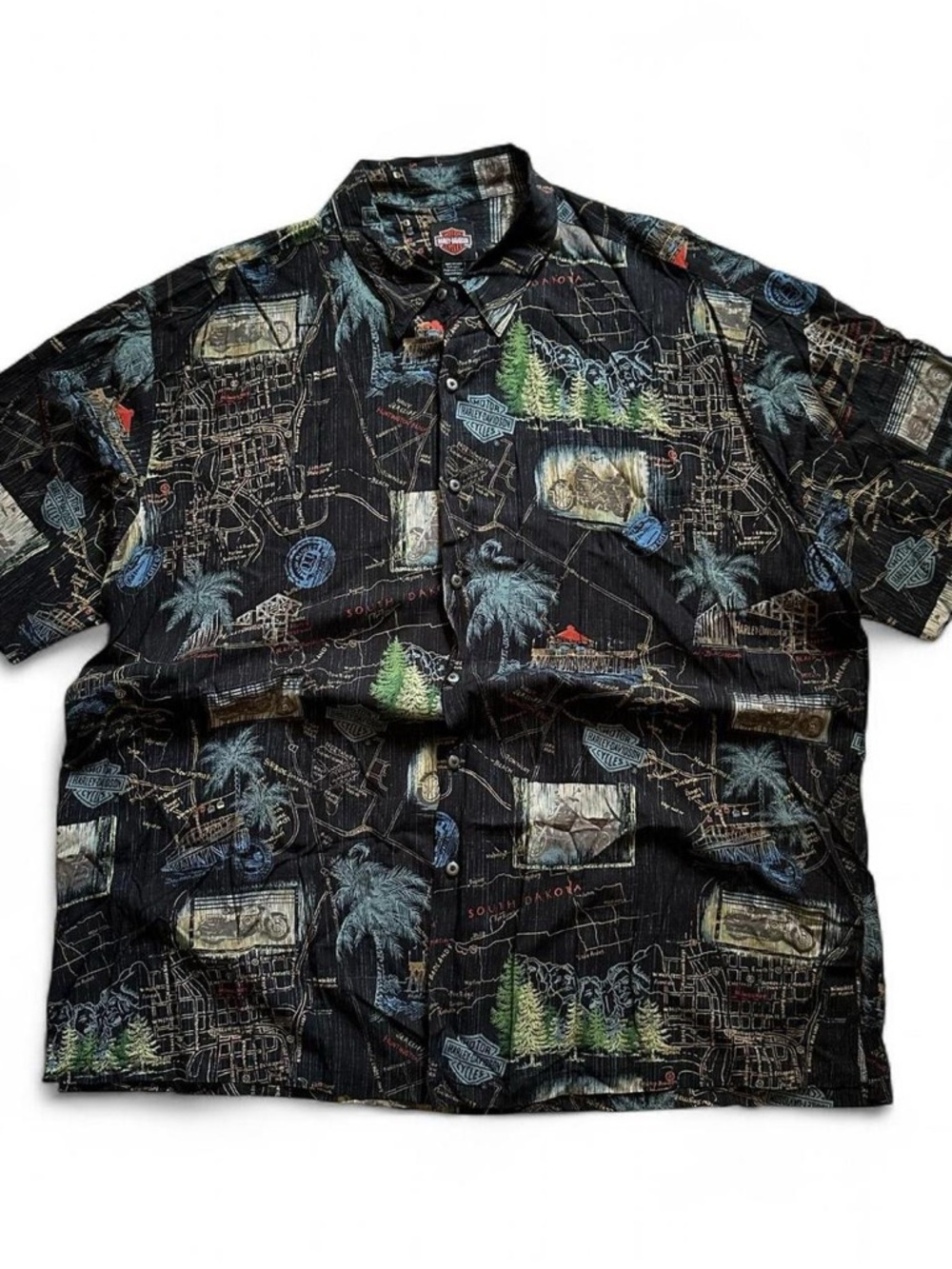 Harley-Davidson Black Hawaiian Scenic Print Short-Sleeve Shirt 3XL
